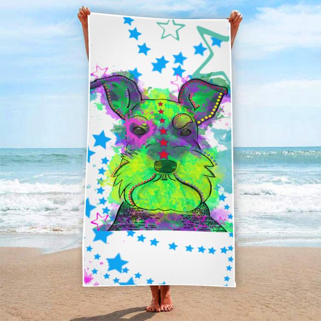 Preview: Badehandtuch Fido – Popart-Hundemotiv, 75x165 cm, 100 % Polyester, weich & schnelltrocknend